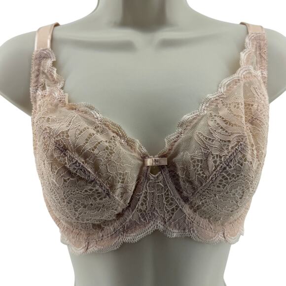Felina Underwire Unlined Lace Sheer Demi Bra Blush Womens 32DDD - Picture 1 of 5